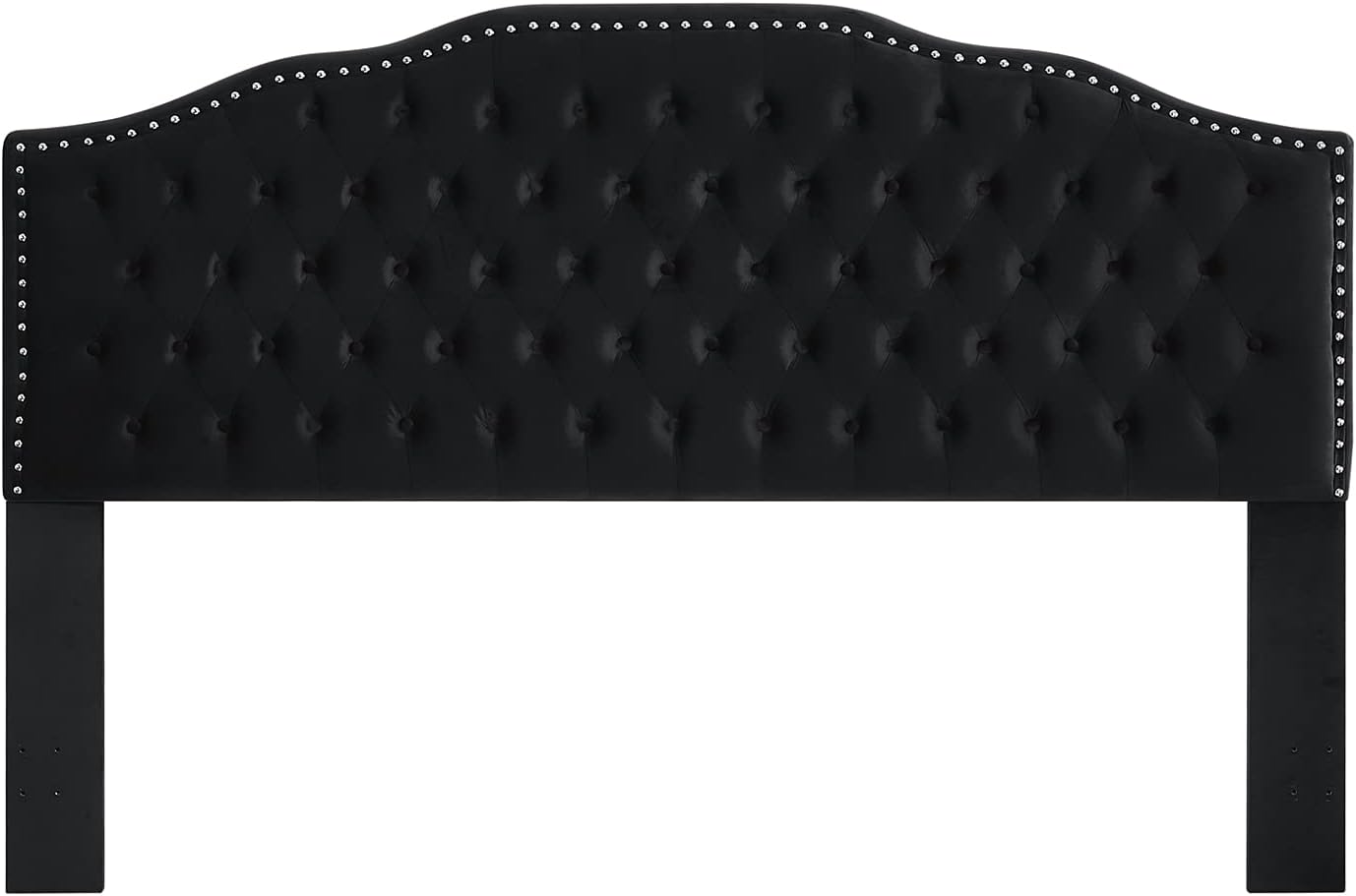 24KF Upholstered Button Tufted King Size Headboard with Nailhead Trim, Soft Velvet Fabric Headboard King/Cal King Size-Black