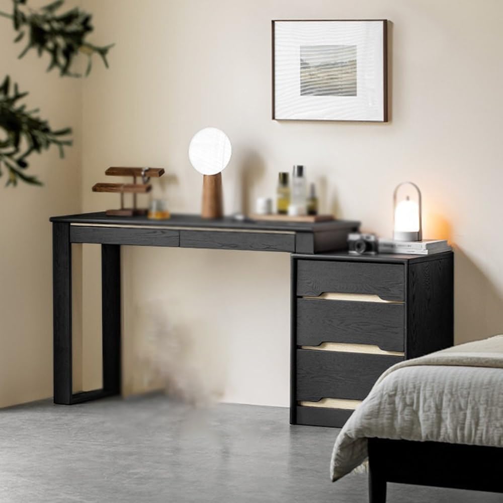 Vanity Desk Stylish Modern Makeup Vanity Table with Solid Wood Expandable Corner Design Perfect Minimalist Bedroom