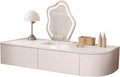 Corner Floating Desk with Drawers, Floating Vanity Makeup Table, Small Wall Mounted Floating Dressing Table Wall Storage Set, Wood Floating Shelf with Drawers, Modern White Vanity with Lighted Mirror(