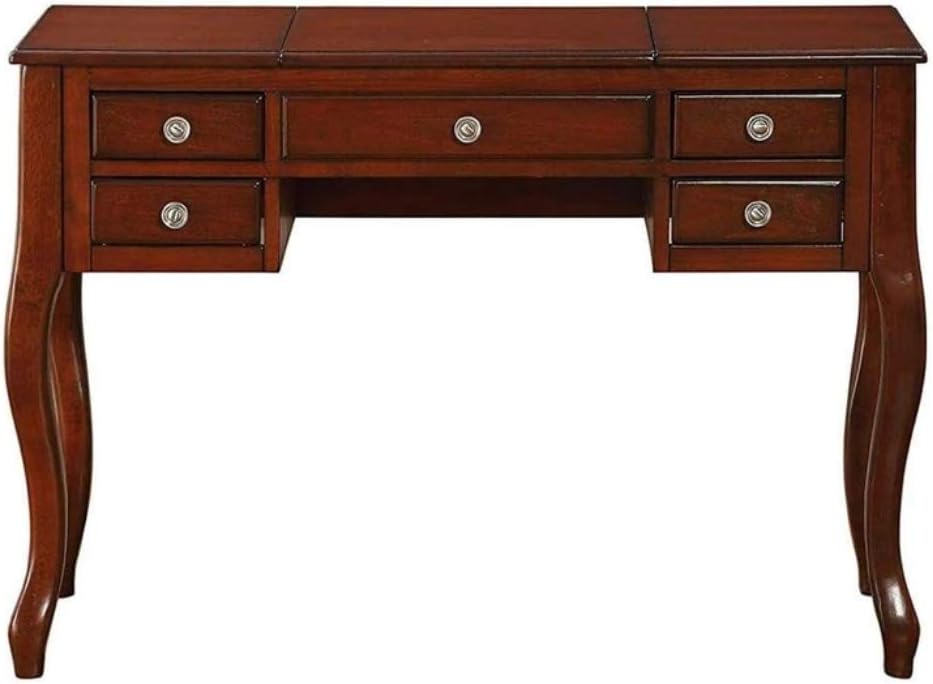 Poundex F4147 Bobkona Cailyn Flip Up Mirror vanity Set with Stool in Cherry