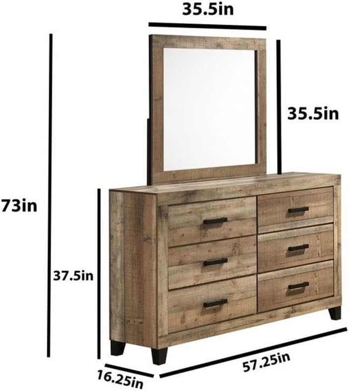 Best Quality Furniture 4 Piece Weathered Brown Pine Wood Bedroom Set in King