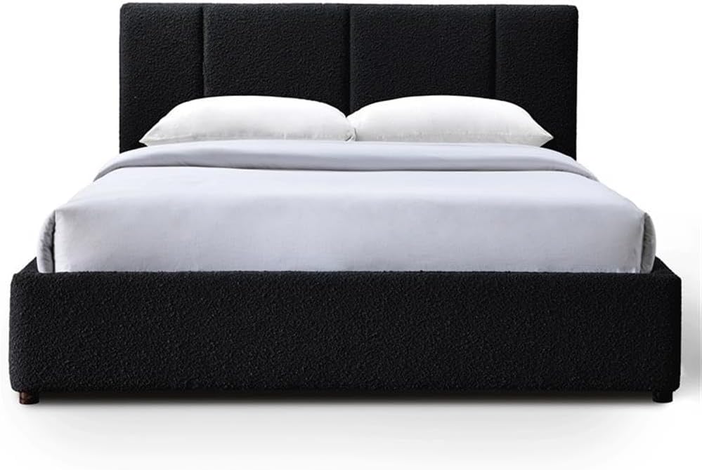 Venice Upholstered Platform Bed | Box Spring Not Required | (Black Boucle, Queen Bed Frame)