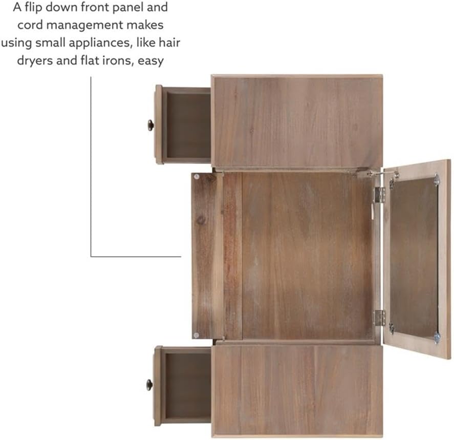 Linon Cyndi Wood Vanity & Padded Stool Set Flip Up Mirror 2 Drawers in Gray Wash