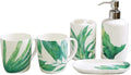 Vanity Bathroom Decor, White Bathroom Accessories Set Ceramic 5 Pieces Bathroom Ensemble for Bath Decor Tropical Plant Pattern Housewarming Gift(5-Piece Set)