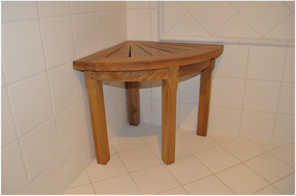 Maykoosh Rustic Corner Shower Stool - Teak Wood Bench for Bathroom, Spa, or Entryway - 18' Height