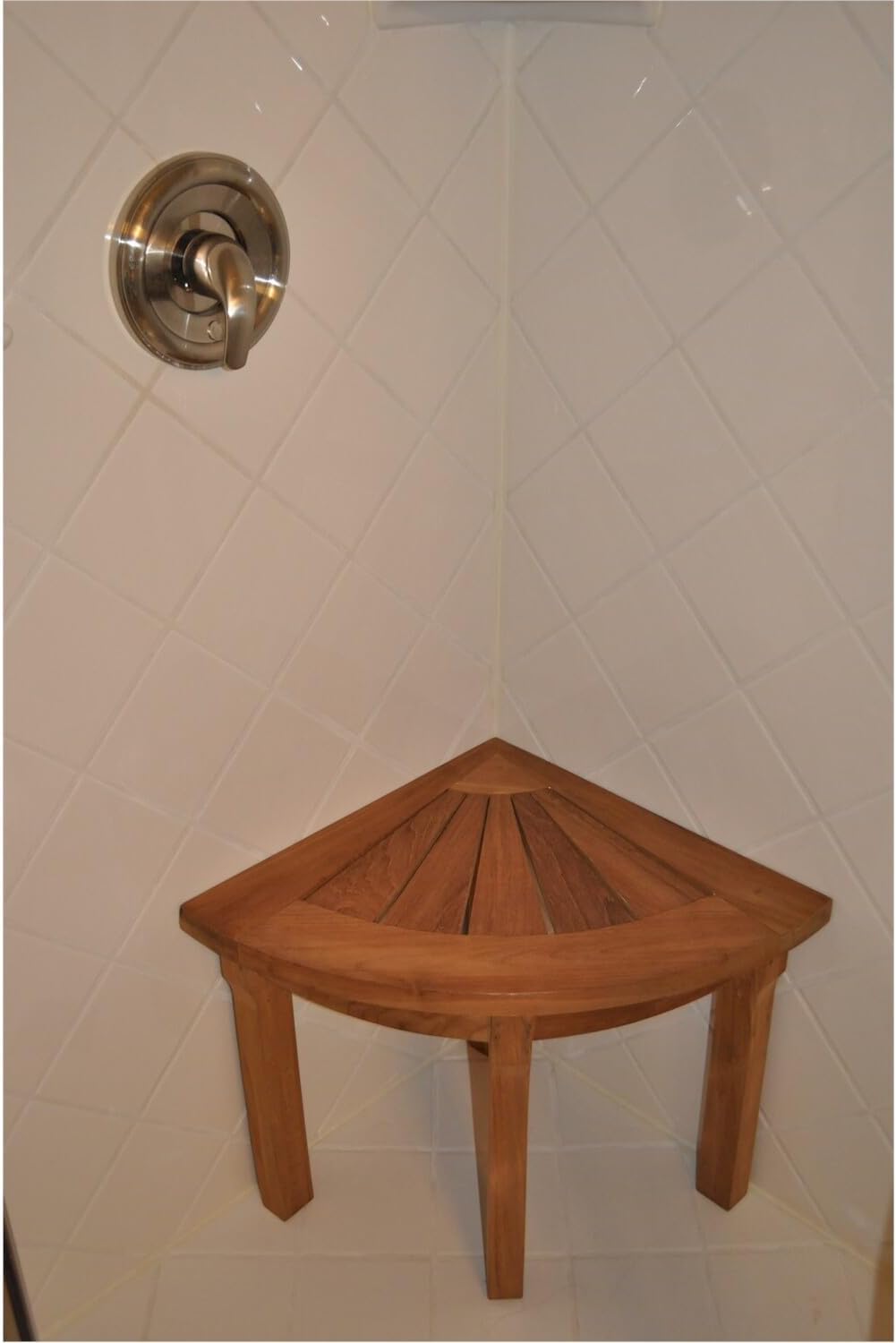 Maykoosh Rustic Corner Shower Stool - Teak Wood Bench for Bathroom, Spa, or Entryway - 18' Height