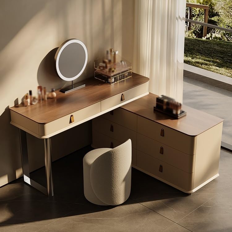 Makeup Vanity Dressing Table with Cabinet Corner Dressing Table Bedroom Dressing Table Desk Wooden Vanity