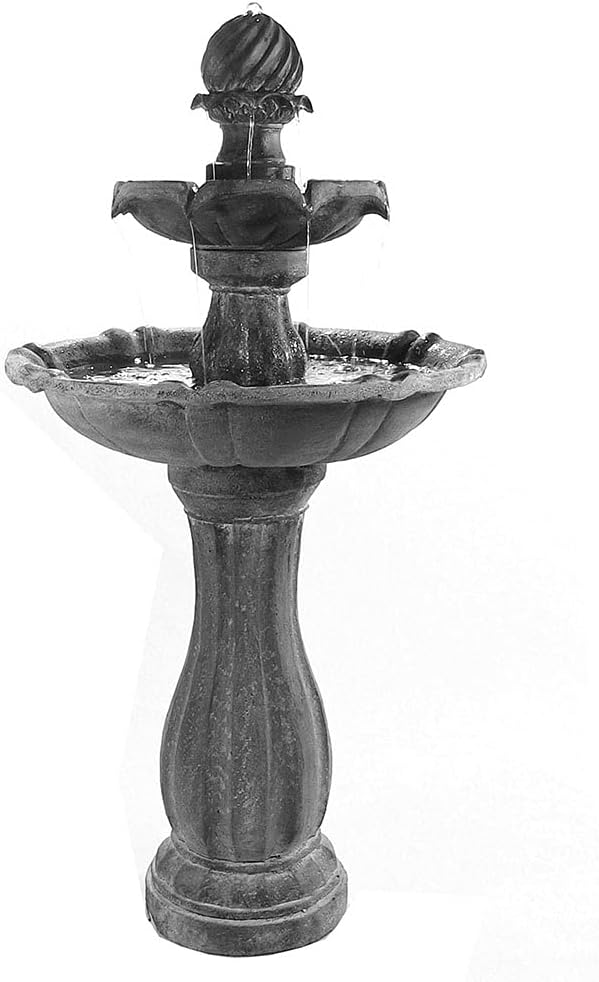 Sunnydaze 45-Inch 2-Tier Arcade Outdoor Solar Water Fountain - Outdoor Water Feature with LED Light for Garden, Patio, Yard or Balcony - Black
