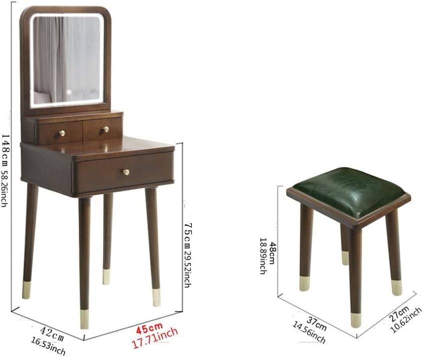 Vanity Benches Vanity Desk Set Dresser Multifunctional Desk Modern Ladies Dresser Bedroom Small Dresser with Stool, Mirror, Three Drawers (Color : A)
