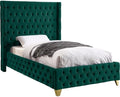 Meridian Furniture SavanGreen-T Savan Collection Modern | Contemporary Velvet Upholstered Bed with Deep Button Tufting in Gold or Chrome Finish, 50' W x 81' D x 56' H, Green, Twin