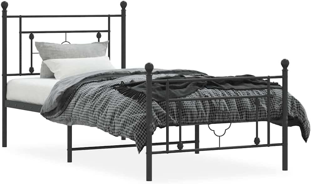 Twin Metal Bed Frame with Footboard Black Sturdy Steel Platform Bed Frame Underbed Storage Space No Mattress Needed for Bedroom