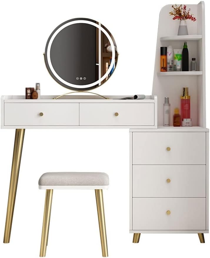 Vanity Benches Dresser Table Set Bedroom Modern Minimalist Storage Cabinet All-in-one Dressing Table Multifunctional Vanity Table (Color : E)