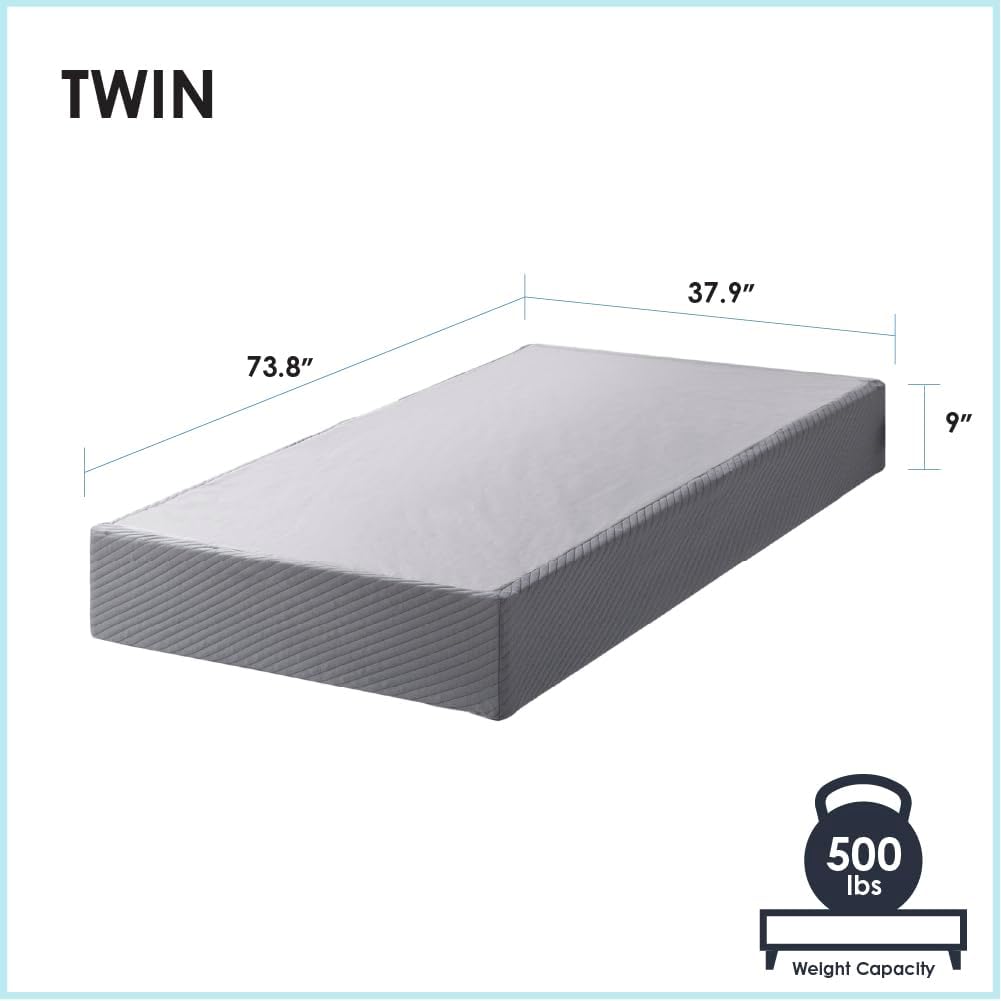 Best Price Mattress Twin Box Spring, 9' High Profile with Heavy Duty Steel Slat Mattress Foundation Fits Standard Bed Frame, Twin Size