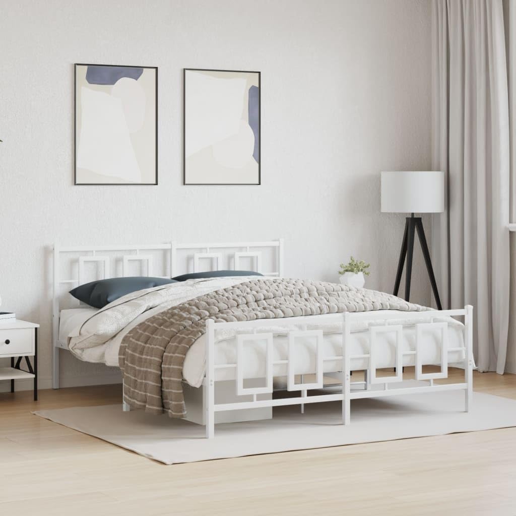 Metal Bed Frame Queen Platform Bed Frame with Footboard White Sturdy Steel Construction 59.1'x78.7' Underbed Storage for Bedroom Guest Room