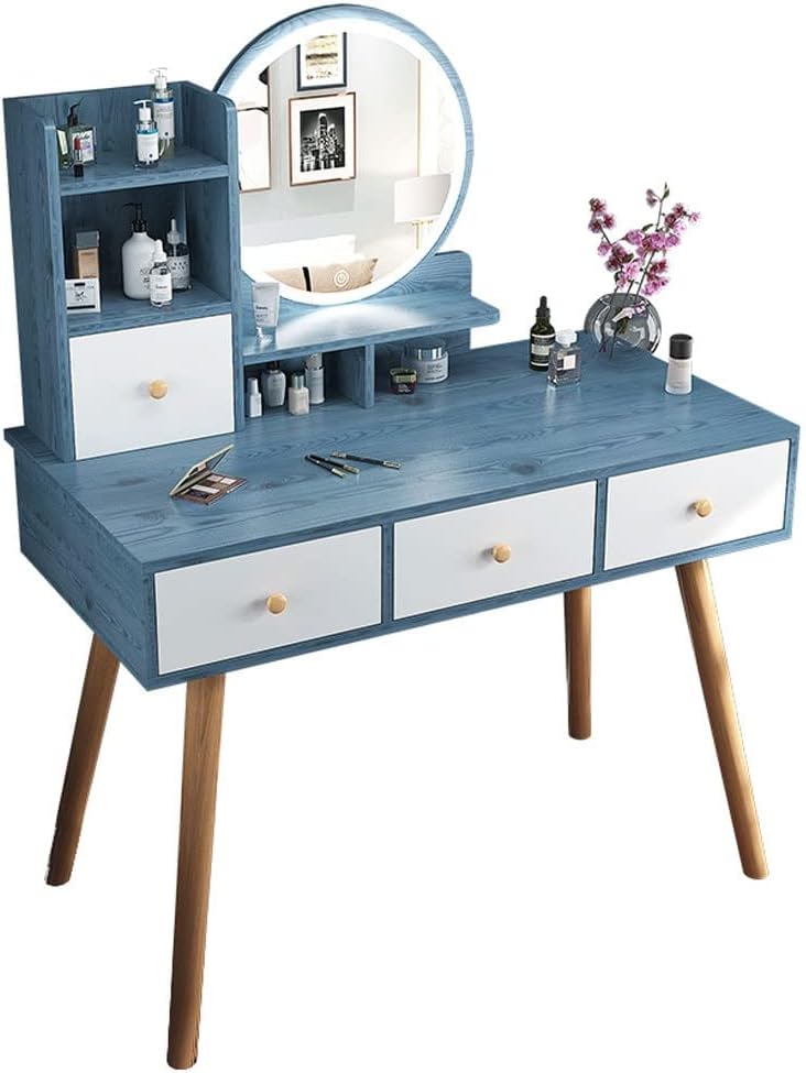 Vanity Benches Vanity Table Set with Brightness Adjustable Touch Screen Dimming Mirror, with 3 Large Drawers, with Display Stand Ladies Or Girls Dresser (Color : A, Size : 91x41x114 cm)
