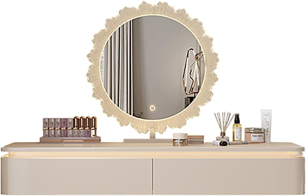 White Corner Floating Makeup Vanity, Wall-Mounted Vanity Desk with Lights, Floating Corner Desk for Bedroom, Dressing Room, or Small Spaces(100cm/39.3in)