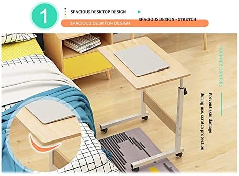 Extendable Rolling Mobility Table Over Bed,Overbed Table Wheels Bedside Desk C-Shaped Base Laptop Desk Home Office Mobile Lap Table, Mobile Laptop Computer Stand Bedside Table Port