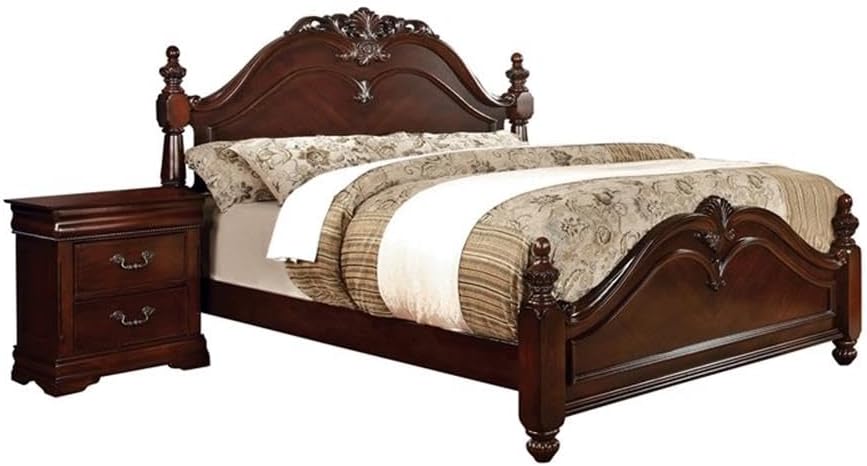 Furniture of America FOA Ruben 2pc Cherry Solid Wood Panel Bedroom Set - Cal King + Nightstand