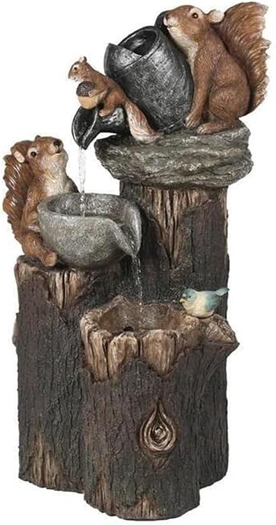 Tabletop Fountains Resin Squirrel Family Patio Fountain Garden Decoration Outdoor Landscape Garden Design for Home Garden Desktop Decoration Zen Meditation Indoor Waterfall