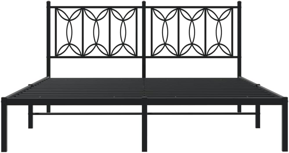 Metal Bed Frame with Headboard Black Queen Size Platform Bed Frame Steel Structure Underbed Storage Space No Mattress Needed for Bedroom Furniture