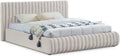 Pemberly Row King Bed, Cream Velvet Upholstery, Deep Channel Tufted Headboard and Footboard, Contemporary Transitional Design, Sturdy Construction, 89' W x 91' D x 38' H for Bedroom Decor