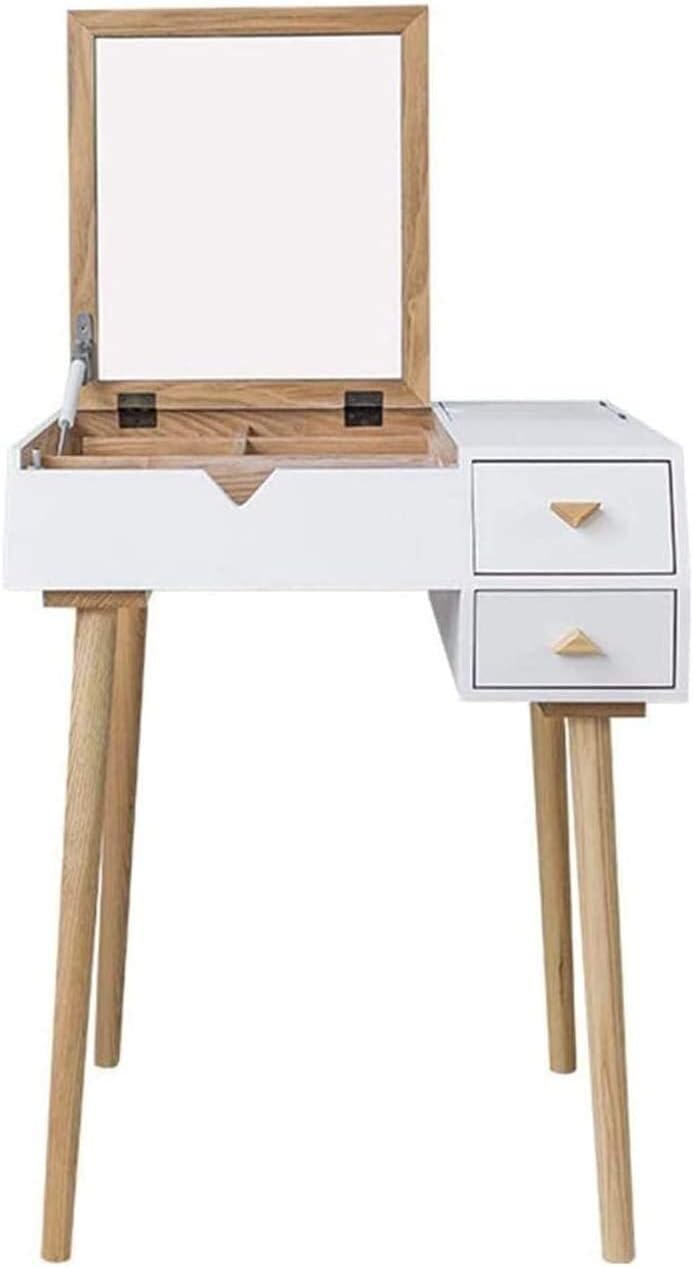 CALEBY Vanity Desk, Vanity Table Luxury Bedroom Furniture Makeup Vanity with Stool, Dressing Table Vanity Makeup Table with Flip Top Mirror Solid Rubber Wood Writing Desk Vanity Benches for Bedroom