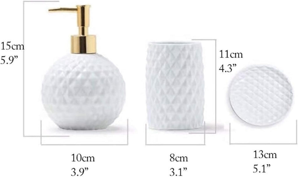 Vanity Bathroom Decor, 5pcs Ceramic Bathroom Accessories Set Geometric Bathroom Set Includes Lotion Dispenser Pump Tumbler Housewarming Gift