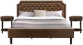 Pemberly Row 3-Piece King Bedroom Set, Engineered Wood and Faux Leather, Brown/Jacobean Finish, Includes Upholstered Bed Frame and 2 Nightstands, Solid Wood Slats, Timeless Design for Master Bedroom