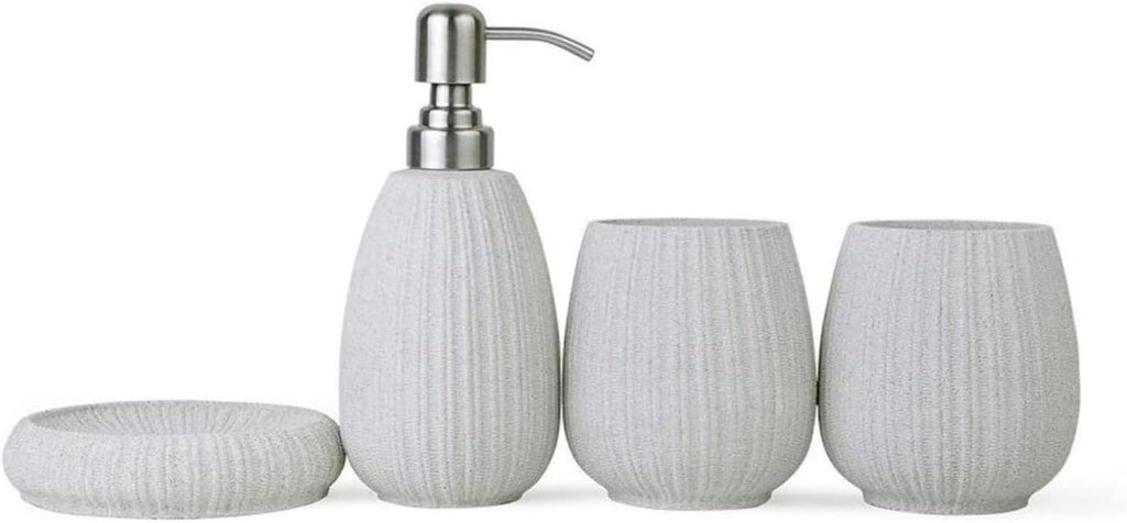 Vanity Bathroom Decor, Bathroom Accessory Set Stone Effect Bathroom Set 4 Piece Bath Ensemble for Decor and Housewarming Gift Set Housewarming Gift(Grey)