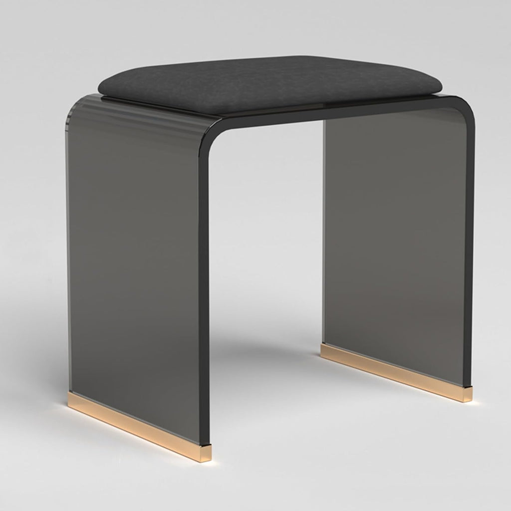 Clear Acrylic Stool with Velvet Cushion, Modern Padded Vanity Dressing Stool, Small Entryway Bench for Bedroom Room Living Room Office, No Assembly Required(H45cm/17.7in, Black+Black)