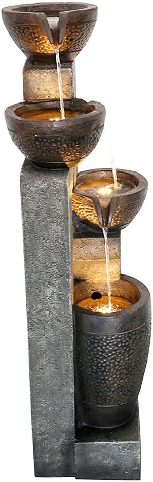 Outdoor Garden Water Fountain-Indoor Polyresin Waterfall Floor-Standing Fountains with LED Lights for Garden, Patio, Deck, Porch, Yard Art Decor (40inch)