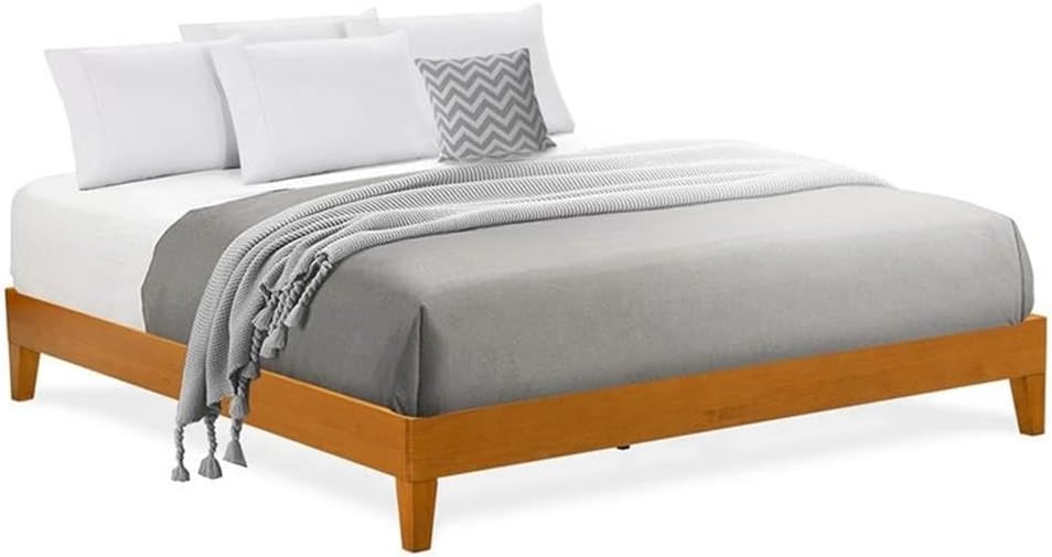 East West Furniture NVP-23-K King Size Bed Frame with 4 Hardwood Legs and 2 Extra Center Legs - Oak Finish