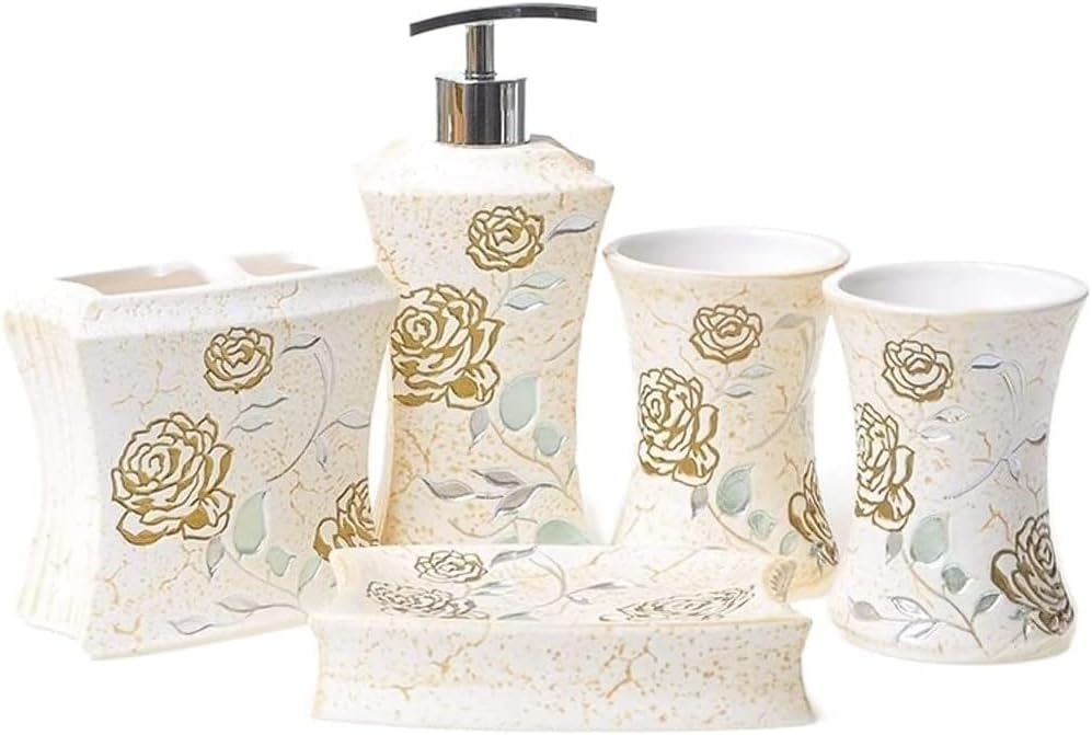 Vanity Bathroom Decor, Bathroom Accessory Set Bathroom Set Soap Dispenser Toothbrush Holder Soap Dish Housewarming Gift(5-Piece)