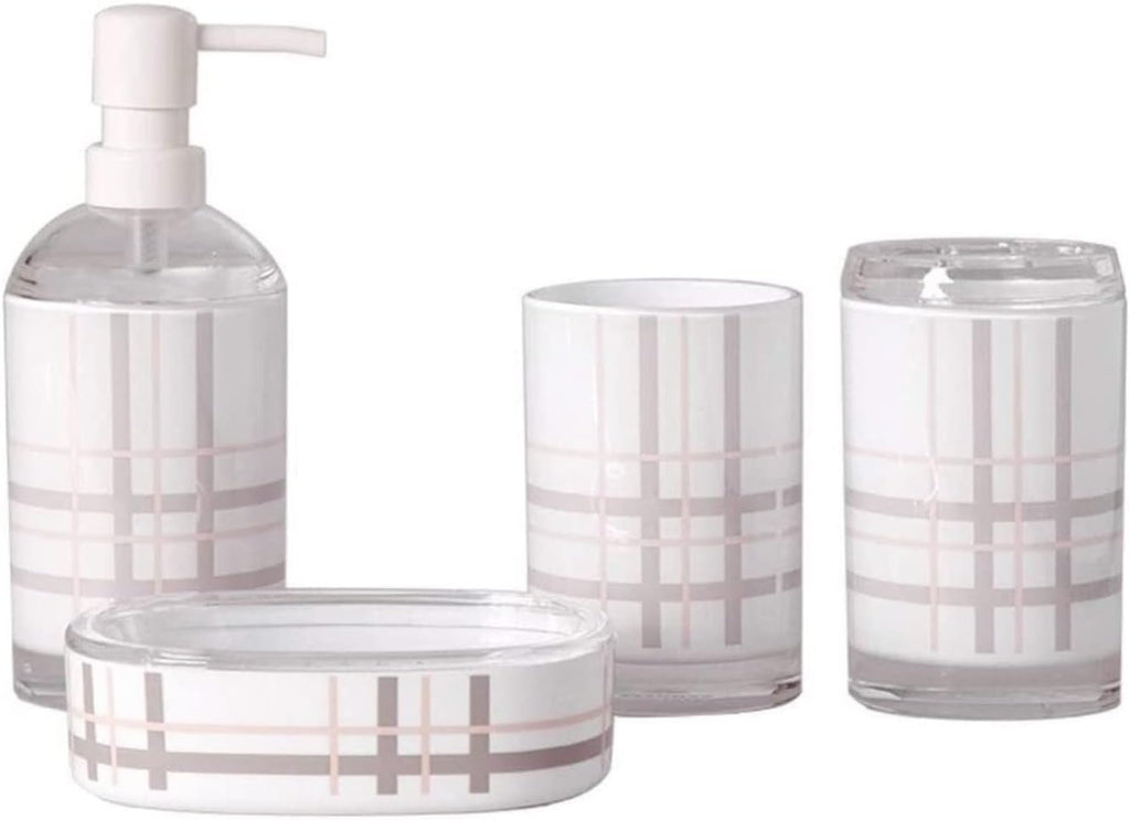 Vanity Bathroom Decor, Bathroom Accessory Sets Modern Design 4-Piece Bath Set Lotion Bottles Toothbrush HolderTooth Mug Soap Dish Housewarming Gift(White)