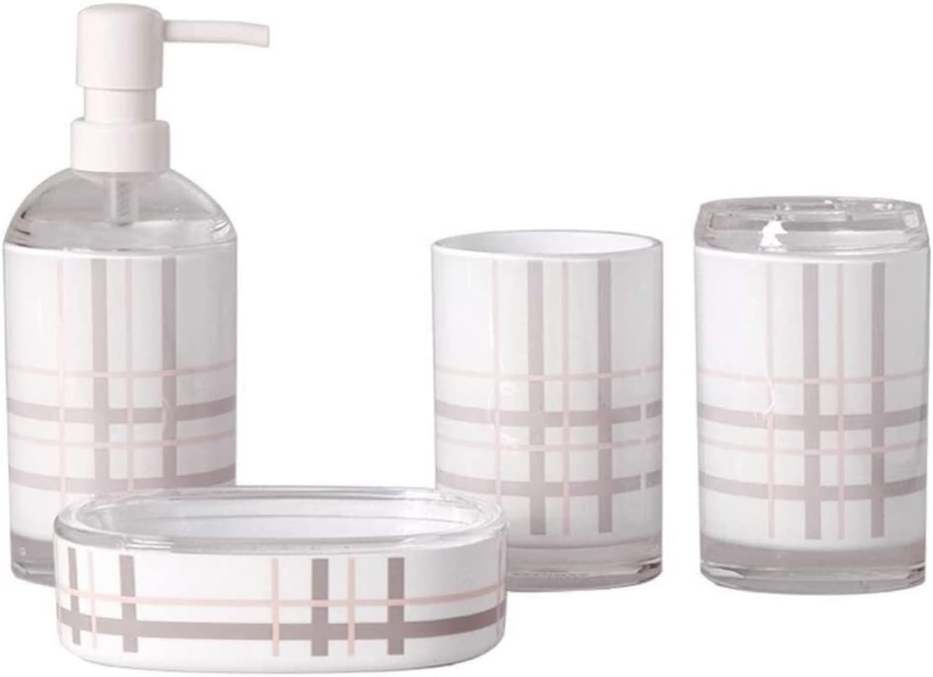 Vanity Bathroom Decor, Bathroom Accessory Sets Modern Design 4-Piece Bath Set Lotion Bottles Toothbrush HolderTooth Mug Soap Dish Housewarming Gift(White)