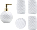 Vanity Bathroom Decor, 5pcs Ceramic Bathroom Accessories Set Geometric Bathroom Set Includes Lotion Dispenser Pump Tumbler Housewarming Gift