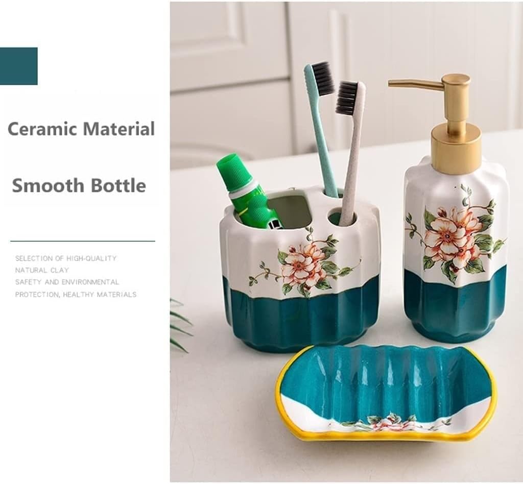 Vanity Bathroom Decor, Ceramic Soap Dispenser Set Bathroom Accessory Set Soap Pump for Bathroom Kitchen Soap Dish, Toothbrush Holder Housewarming Gift(5pack)