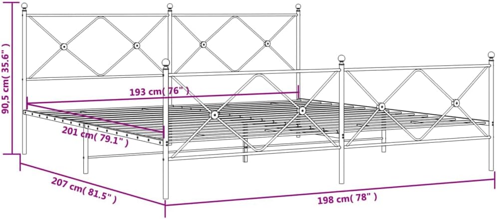 Metal Bed Frame with Footboard White King Size 76'x79.9' Steel Construction Heavy Duty Platform Bed with Underbed Storage Space for Bedroom Furniture