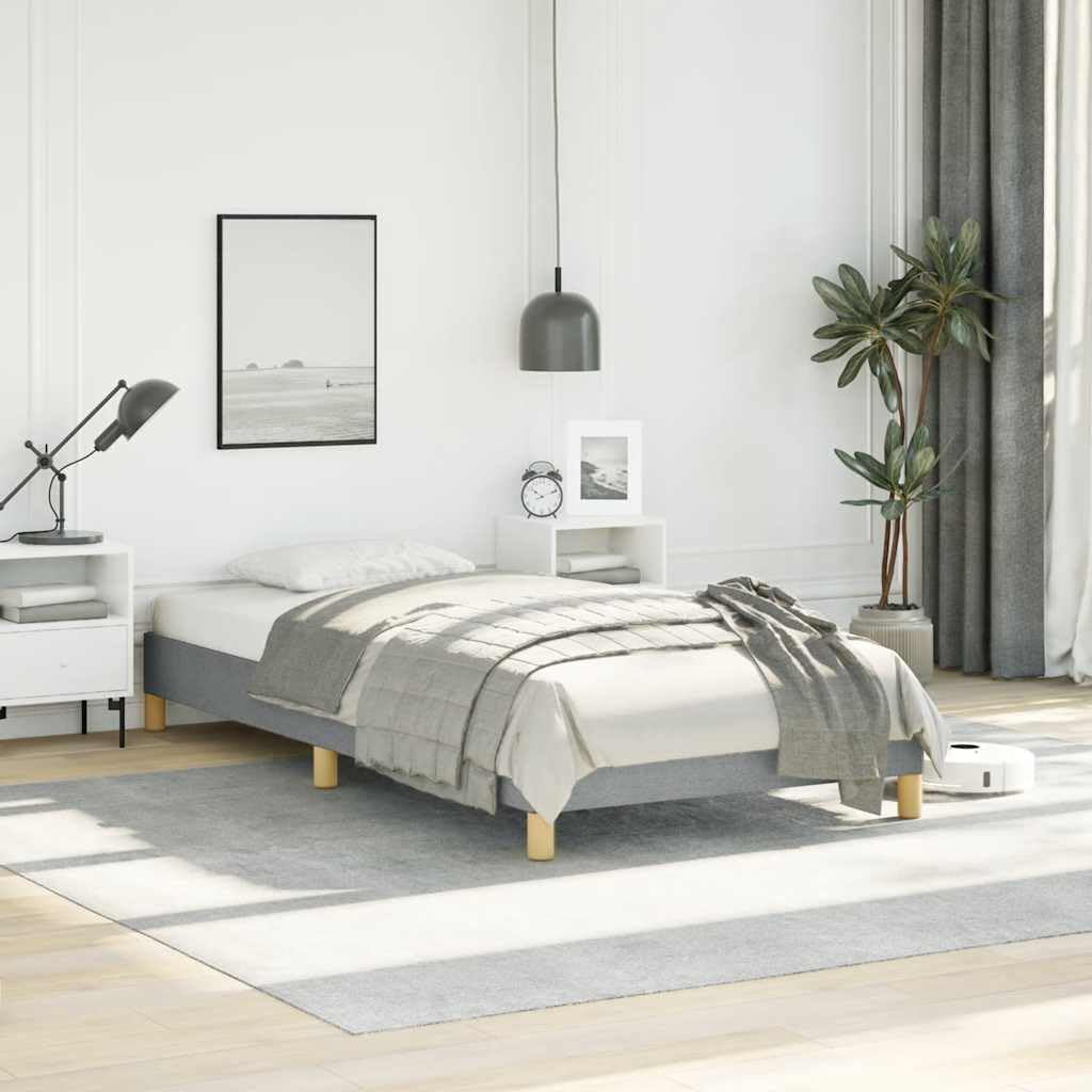 Light Grey Twin XL Bed Frame with Breathable Polyester Fabric and Sturdy Engineered Wood Construction for Adult Bedroom, Modern Platform Bed Frame with Strong Build