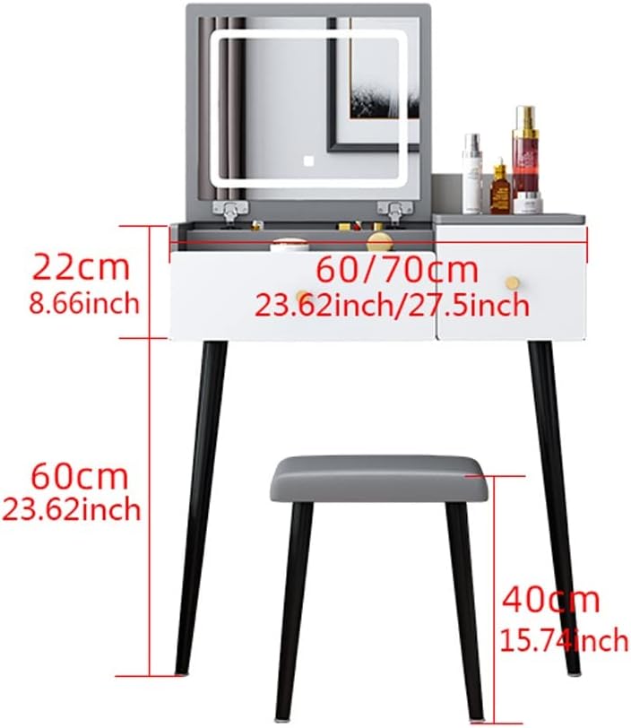 Vanity Benches Vanity Desk Set Flip Dresser Bedroom Modern Minimalist Small Dresser Ladies Fashion Dresser with Dressing Stool (Color : A, Size : L60cm)