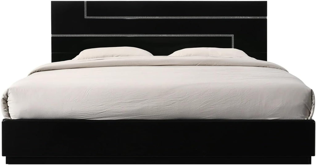 Contemporary Black Lacquer 5pc Bedroom Set - California King Size | Chrome Finish Base, High Gloss Finish Wood Bed Set