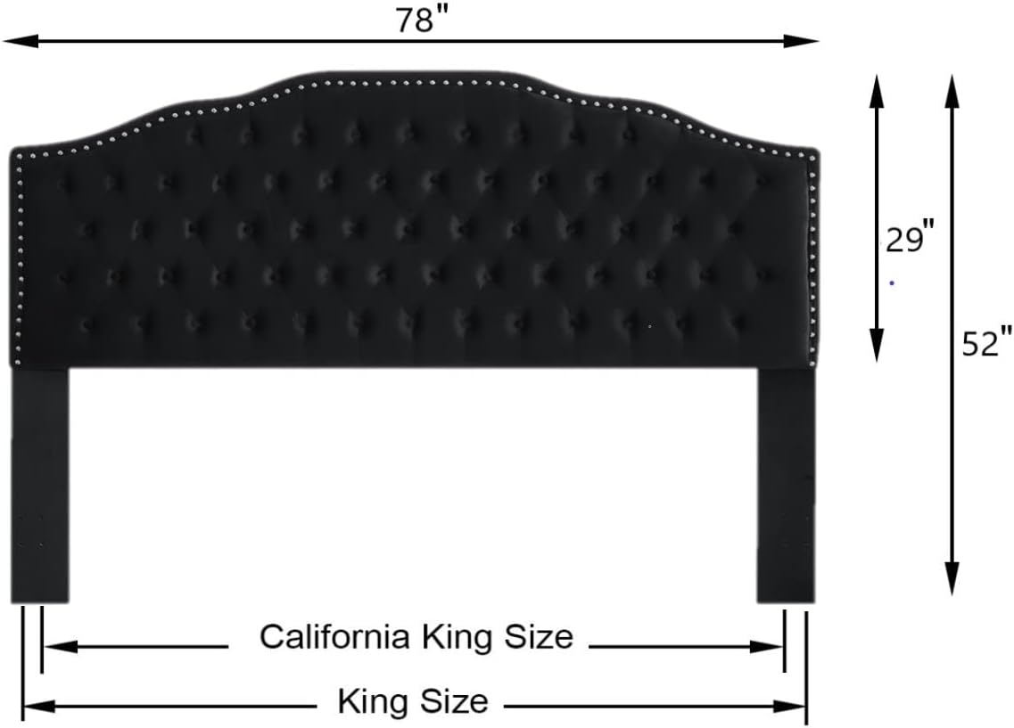 24KF Upholstered Button Tufted King Size Headboard with Nailhead Trim, Soft Velvet Fabric Headboard King/Cal King Size-Black