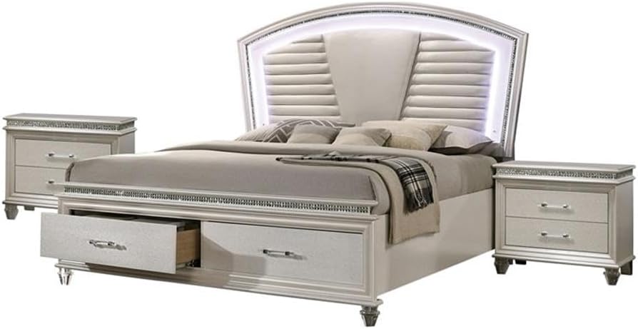 Furniture of America FOA Plumley 3-Piece White Wood Bedroom Set - King + 2 Nightstands
