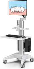 BEWISER Medical Trolley Cart Height Adjustable Monitor Mount,Big Pallet Cart with Oral Scanner Holder All-Aluminum Base,Mobile Workstation for Hospital,Lab & Dental Clinics