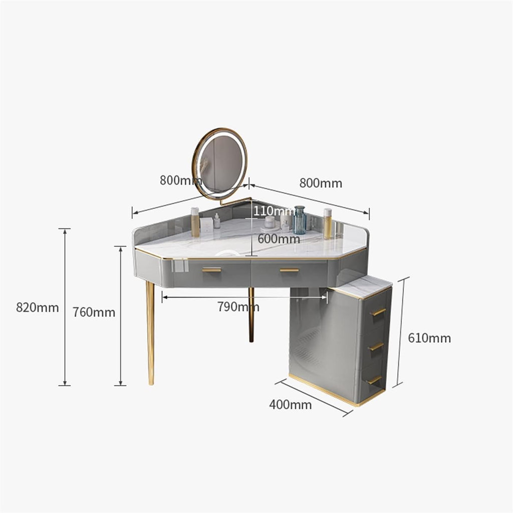 Makeup Table Vanity Slate Corner Dressing Table Bedroom Small Apartment Modern Minimalist Dressing Table Storage Cabinet Corner Dressing Table Vanity Desk(Color:80cm)