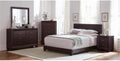 MAKLAINE 4-Piece Wood Twin Bedroom Set, Brown and Dark Cocoa Finish, Faux Leather Upholstered Bed, Includes Dresser, Nightstand, Mirror, Rubberwood Construction, Mid-Century Modern Style for Bedroom