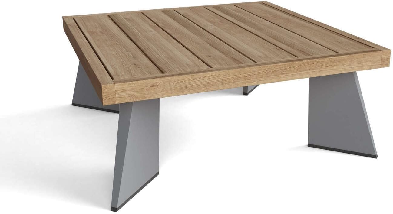 Maykoosh Corner Table - Outdoor Patio Side Table - Modern Aluminum & Teak Design