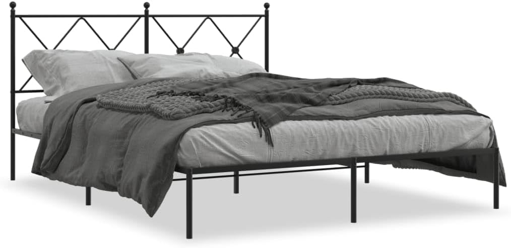 Black Powder-Coated Steel King Bed Frame Rectangular 4-Piece Set, Sturdy Metal Platform with Modern Design for Bedroom, Easy Assembly, Durable Construction, Spacious Support