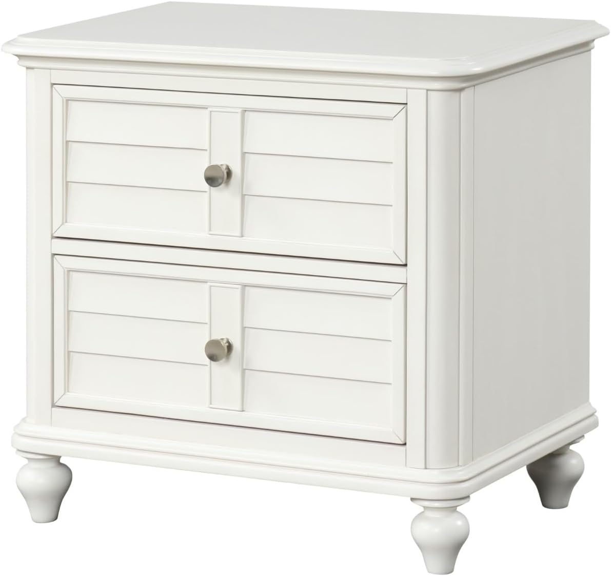MASARA 3-Piece Transitional Coastal Bedroom Set, Antique White Rubberwood with Louvered Headboard, Queen or King Size with 2 Nightstands (Queen)