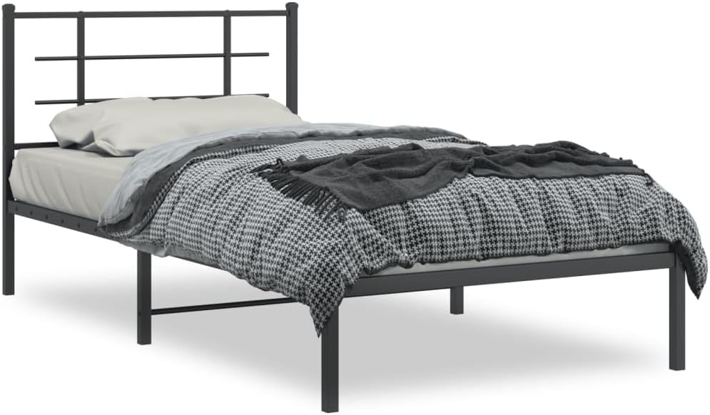 Twin Metal Bed Frame with Headboard Black Powder-Coated Steel Modern Platform Bed Frame Underbed Storage Space-Saving for Bedroom